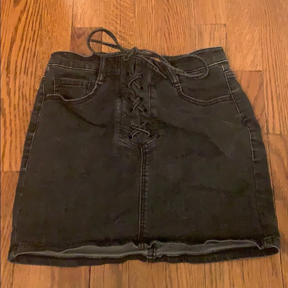 black denim tie skirt